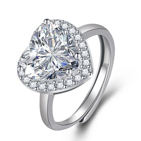 Fashion Heart-shaped Zircon Copper Ring Female Diamond Jewelry