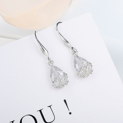1 Set Elegant Cute Fashion Water Droplets Plating Artificial Crystal Alloy Zircon Earrings