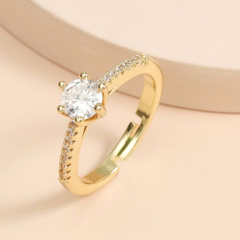 Simple Style Circle Copper Inlaid Zircon Adjustable Ring