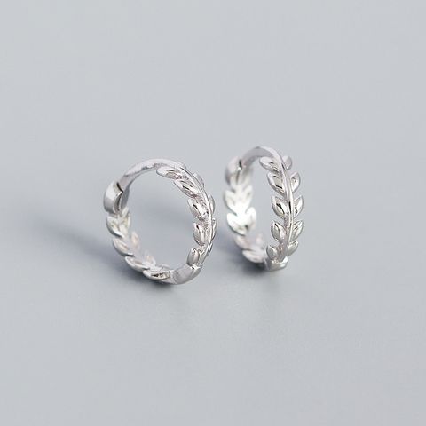 Simple S925 Silver Minimalist Geometric Leaf Solid Color Hoop Earrings