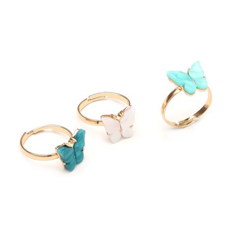 Fashion Multi-color Butterfly-shaped Adjustable Open Rings Three-piece Set Wholesale