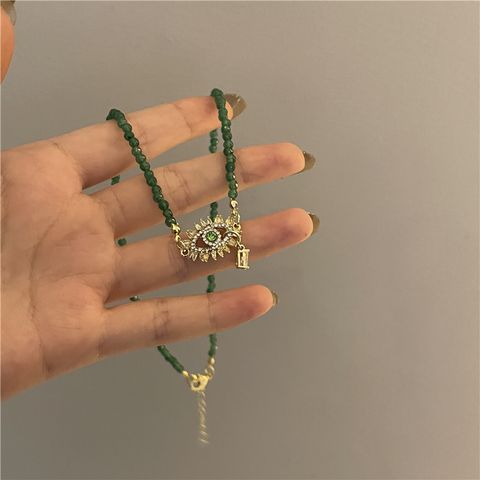 Fashion Bohemian Evil Eye Turquoise Handmade Beaded Pearl Cross Glass Stone Necklace