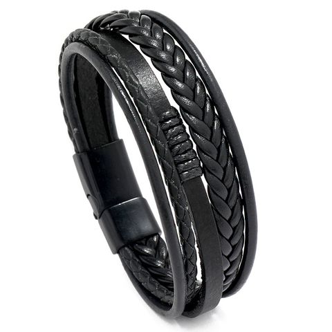 Retro Hand-woven Men's Leather Simple Multilayer Alloy Magnet Buckle Leather Bracelet Nihaojewelry
