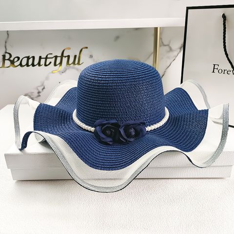 New Simple Korean Big Flower Shade Flower Straw Hat Summer Thin Section Breathable Sun Hat Outdoor Hat
