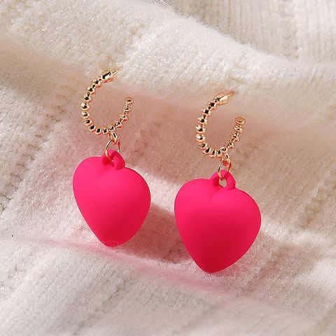 Simple Cute Creative Frost Heart Pendant Alloy Earrings