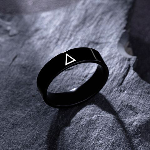 Fashion Simple Black Stainless Steel Men's Triangle Icon Ring