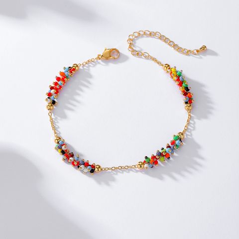 Fashion Colorful Copper Gold Plated Beads Anklet 1 Piece