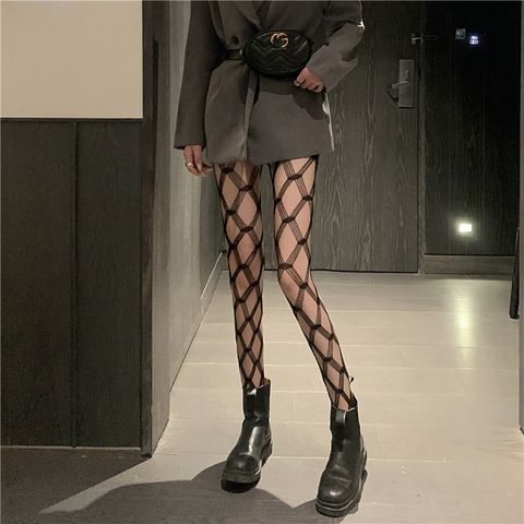 Women's Hollow Plaid Pattern Stockings Ultra-thin Jacquard Sexy Pantyhose