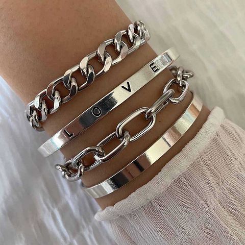 Fashion New Open Chain Heart Shapedletter Glossy Women's  Bracelet Set