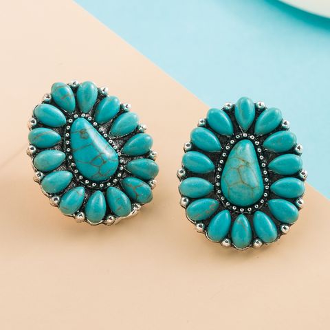 Fashion Simple Geometric Women Inlaid Turquoise Metal Alloy Earrings