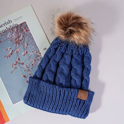 Korean Style Warm Leather Label Fur Ball Knitted Hat Wholesale Nihaojewelry