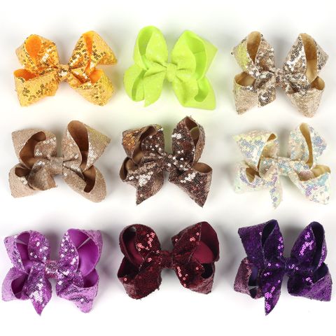 Children's Jewelry 5-inch Sequin Bow Hairpin Solid Color Girl Sequin Hairpin