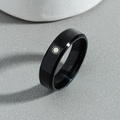 Men's Fashion Sun Pattern Black Stainless Steel Ring