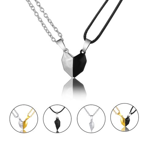 Creative Magnetic Suction Black White Love Heart Pendant Couple Necklace Set