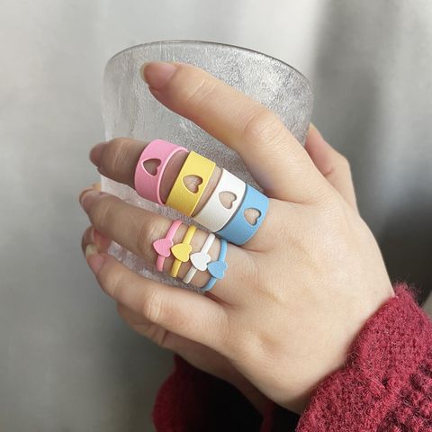 Cute Romantic Candy Color Love Pattern Paint Ring Two-piece