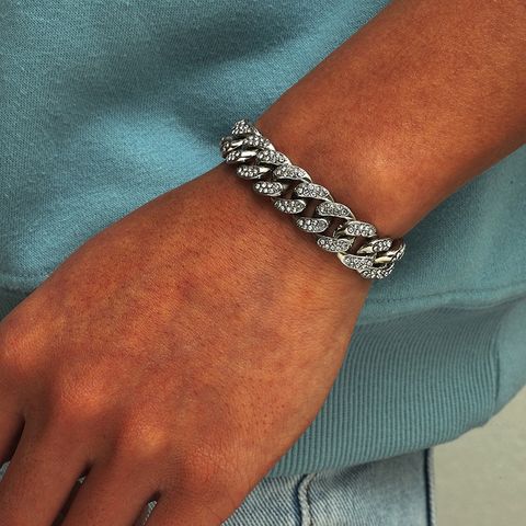 Pulsera De Diamantes De Imitación Para Hombre De Cadena Cubana Punk Con Diamantes Completos