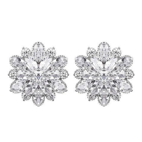 Fashion Double Layer Flower Crystal Alloy Stud Earrings