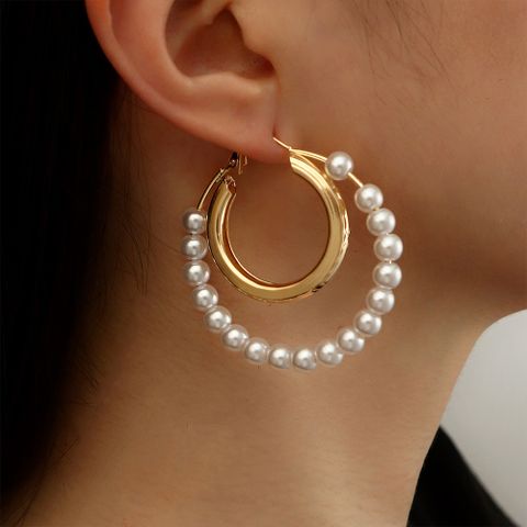 Pendientes Circulares De Perlas De Aleación De Moda Joyería De Mujer Dulce Simple