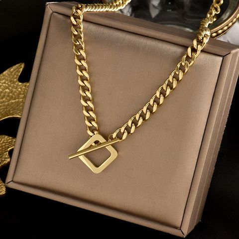 Edelstahl 304 18 Karat Vergoldet Hip Hop Eingelegtes Gold Geometrisch Halskette