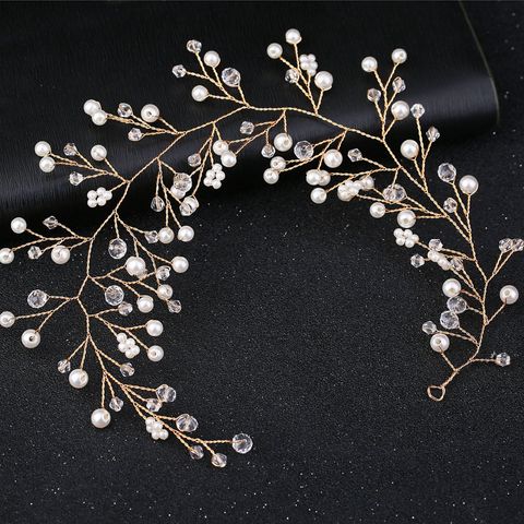 Bridal Hair Accessories Pearl Hair Band Gold Silver Crystal Gauze Dress Accessories