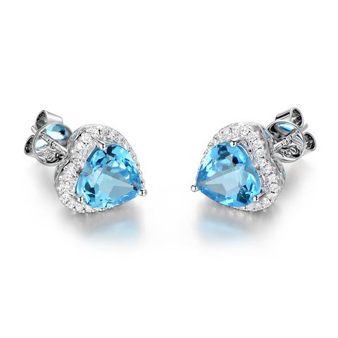 Fashion Heart-shaped Topaz Female Blue Crystal Zircon Copper Earrings