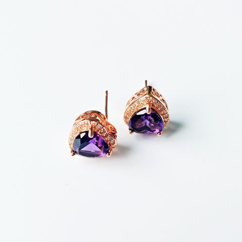 Fashion Heart-shaped Topaz Female Blue Crystal Zircon Copper Earrings