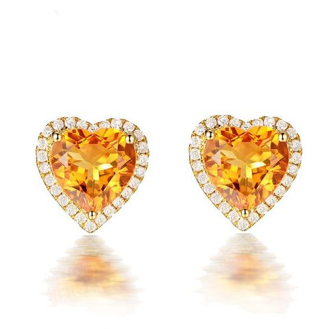 Heart-shaped Citrine Plated 18k Gold Diamond Female Topaz Copper Earrings