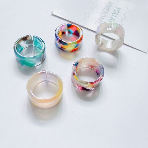 Fashion Adjustable Open Acrylic Acetate Marble Pattern Pair Ring