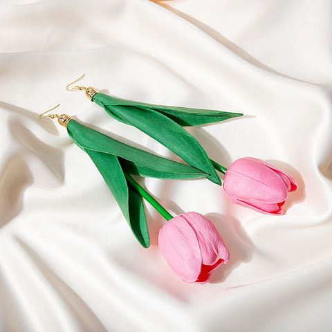 1 Pair Sweet Flower Plastic Drop Earrings