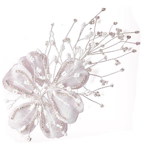 Fashion Bridal White Silk Yarn Big Head Flower Hand-beaded Headdress Rhinestone Hair Accessories