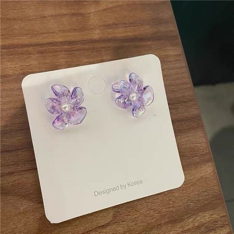 Simple Semi-transparent Color Three-dimensional Flower Acrylic Pearl Flower Earrings