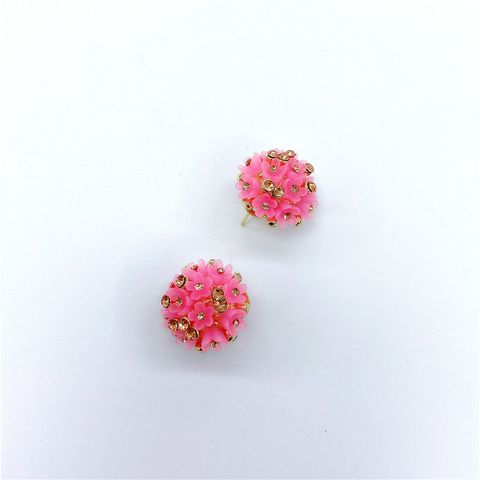 Simple Flower Cute Rose Ball Inlaid Rhinestone Stud Earrings