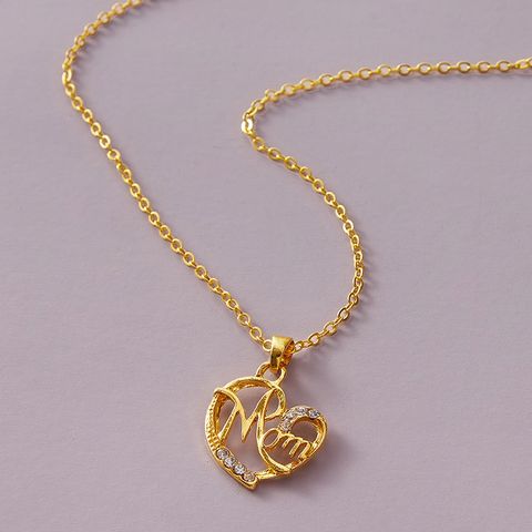 Fashion Alloy Rhinestone Letter Mom Love Pendent Necklace