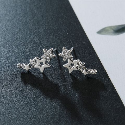 Simple Fashion Zircon Star Ear Clip Geometric Diamond Metal Earrings Wholesale