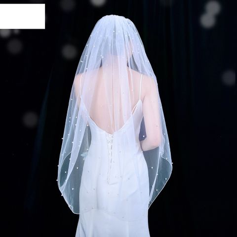 Fashion Simple Bride Wedding Veil Pearl Mesh  Single-layer Veil