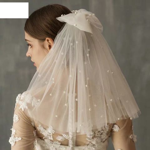 Fashion Bridal Veil Bow Double-layer Pearl Veil