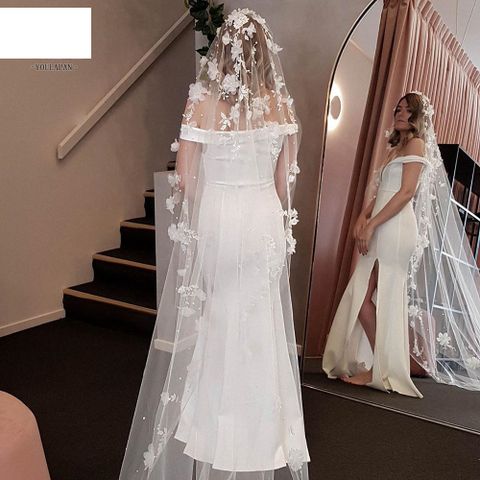 Fashion Simple Flower Trailing Long Veil Bride Wedding Accessories