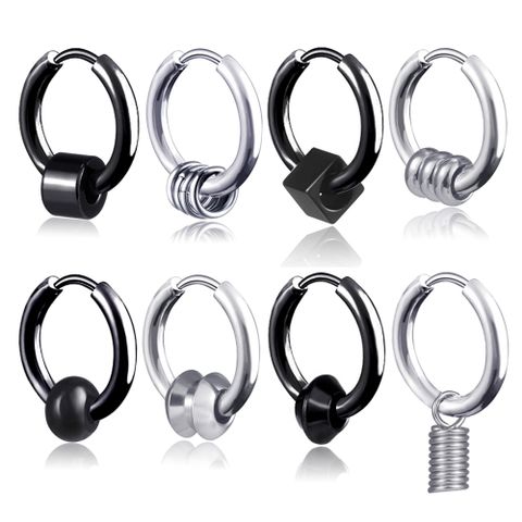 Hip Hop Cube Beads Four Rings Titanium Steel Hoop Earrings Single