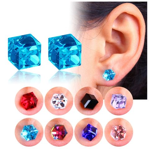 Fashion Cube Color Zircon Magnetic Earrings