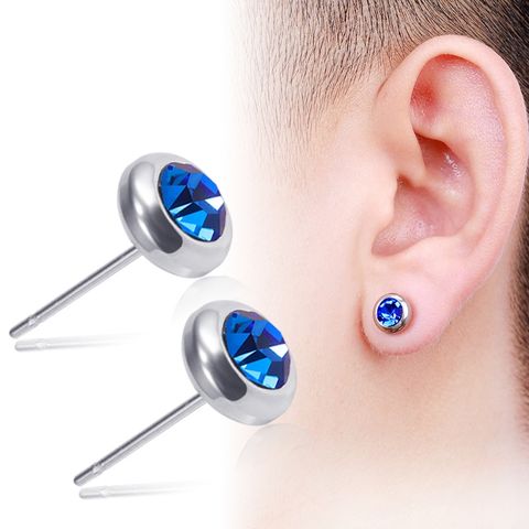 Simple Color Diamond Stainless Steel Round Stud Earrings