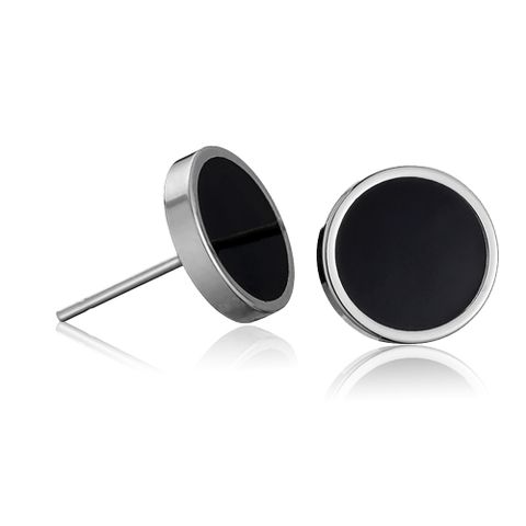Fashion Stainless Steel Black Dumbbell Round Stud Earrings Single