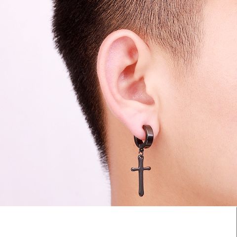 Retro Titanium Steel Cross Pendant Earrings