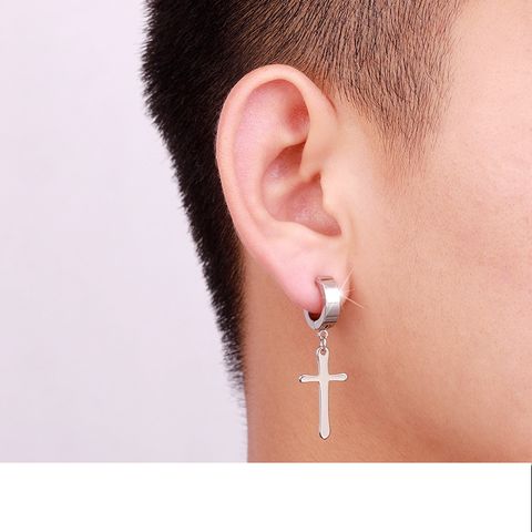 Retro Titanium Steel Cross Pendant Earrings