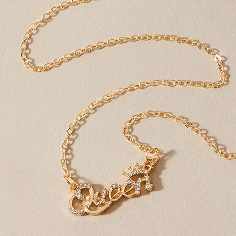 Fashion Jewelry Rhinestone Letters Queen Crown Necklace