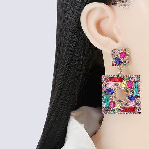New Geometric Color Diamond Square Hollow Pendant Earrings