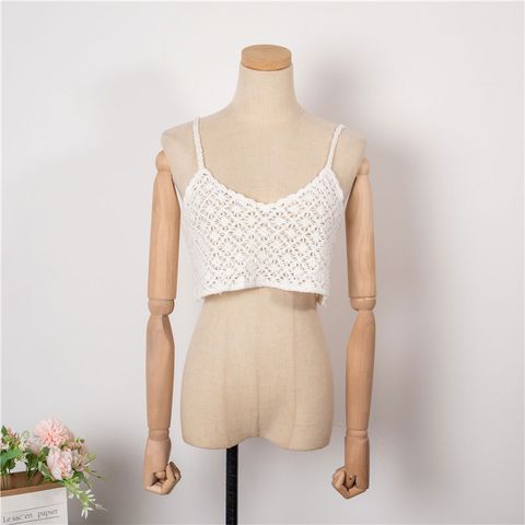 Fashion Retro Summer New Hollow Solid Color Small Strap Top