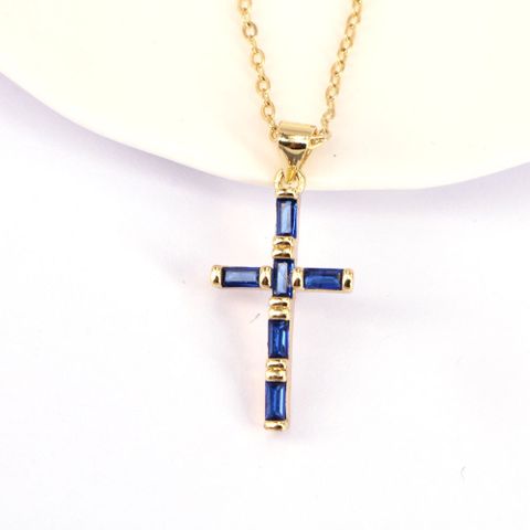 Fashion Geometric Cross Copper Zircon Necklace In Bulk