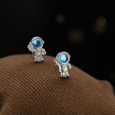 Cute Creative Astronaut Pattern Moonstone Alloy Stud Earrings Wholesale