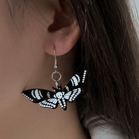 Moda Elegante Acrílico Mariposa Negra Calavera Pendientes Mujer