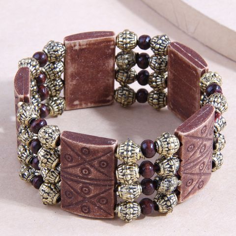 Fashion Bohemian National Style Wooden Simple Wide Bracelet